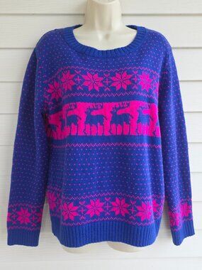 POL Fair Isle-style sweater w/ snowflakes & reindeer pink / blue